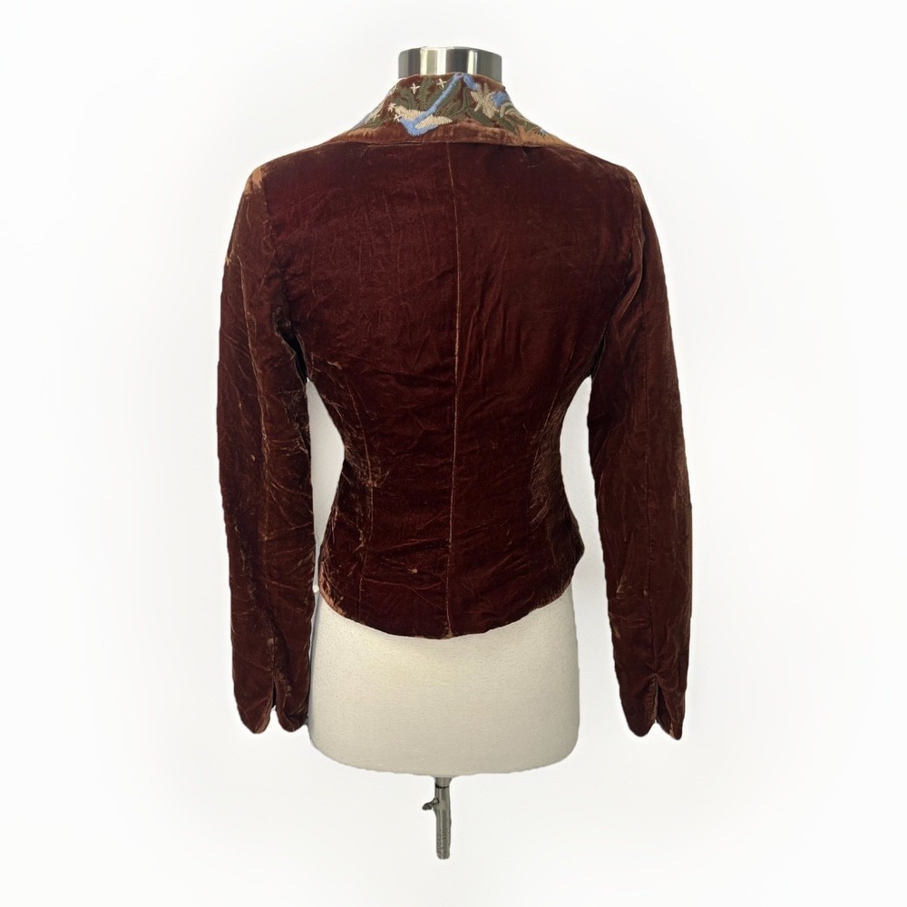 TM True Meaning NWT Blazer Anthropologie Embroidered Velvet‎ Jacket Brown Sz 2 - Picture 5 of 16